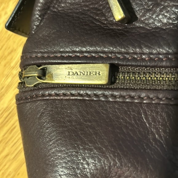 Danier leather fold over purse dark burgundy/wine colored with tan liner - Picture 2 of 8